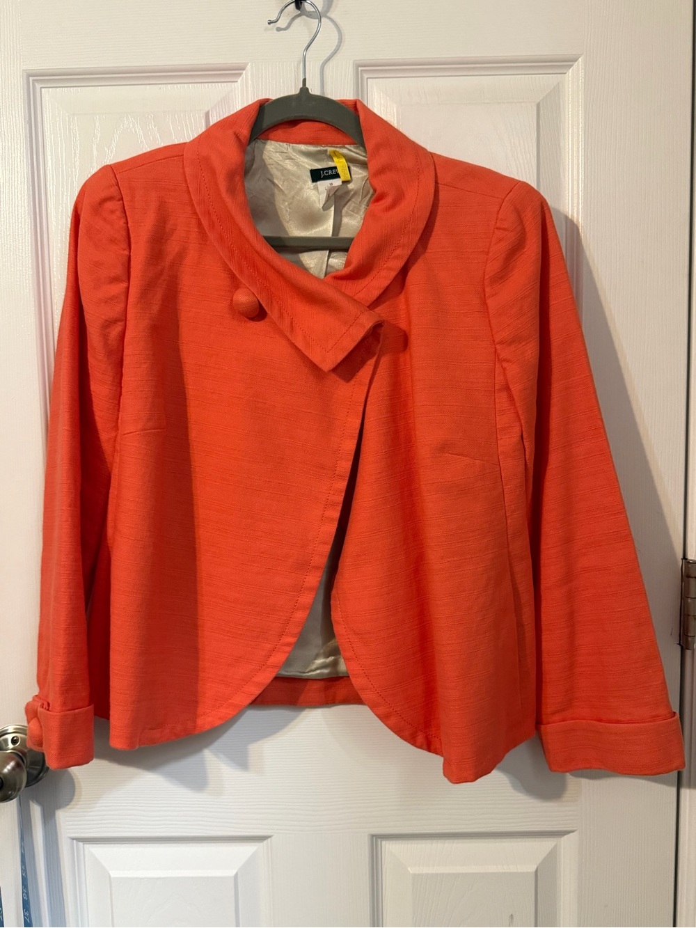 J Crew coral linen blend open jacket
